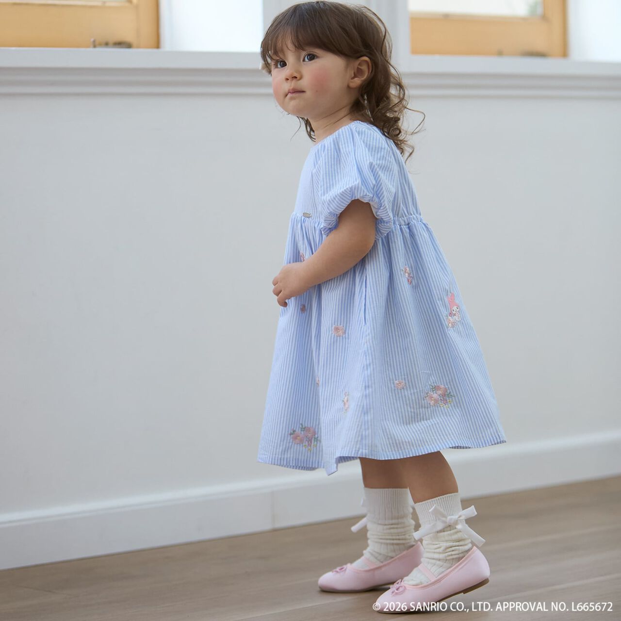 [Sanrio Characters] Embroidered Puff One-Piece Dress,Blue, large image number 1