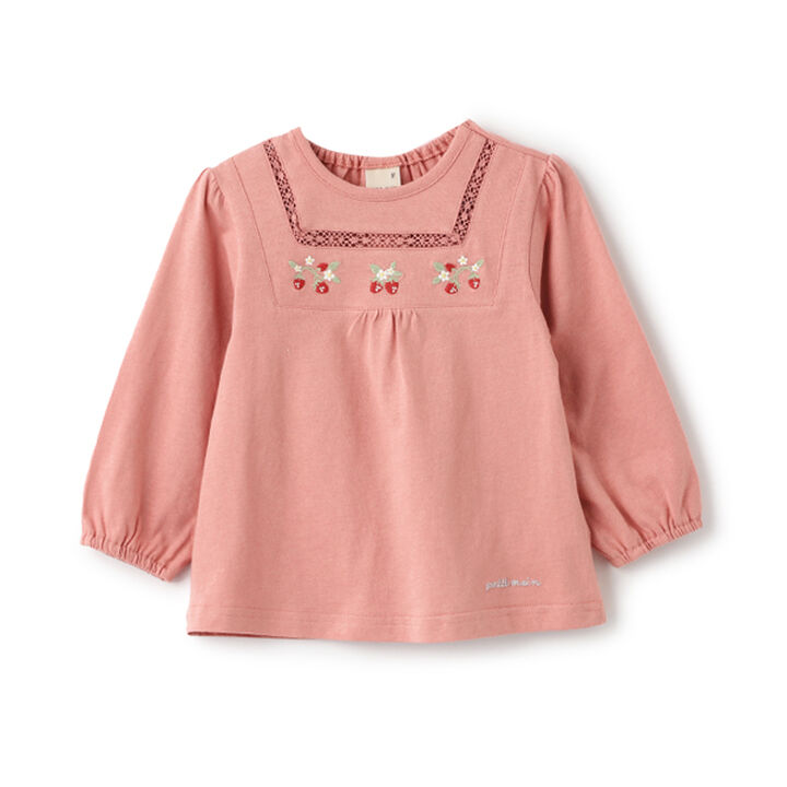Strawberry Embroidery Long-Sleeve T-Shirt,Off white, medium image number 9