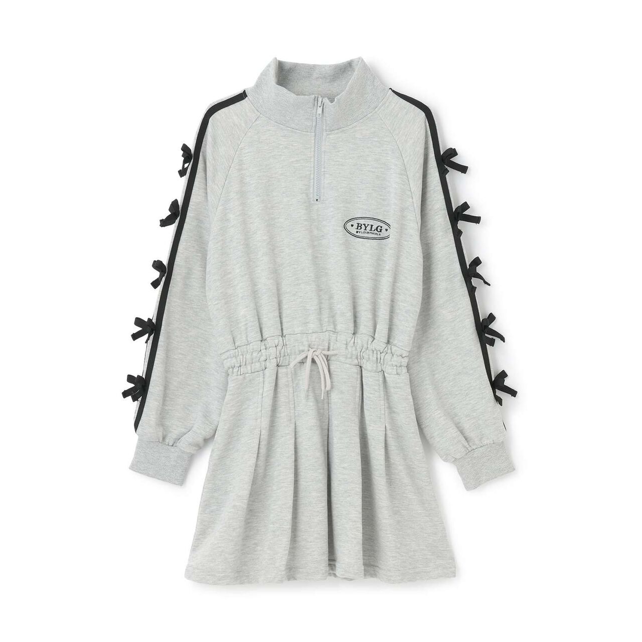 Sleeve Ribbon One-Piece Dress,Medium gray, large image number 3