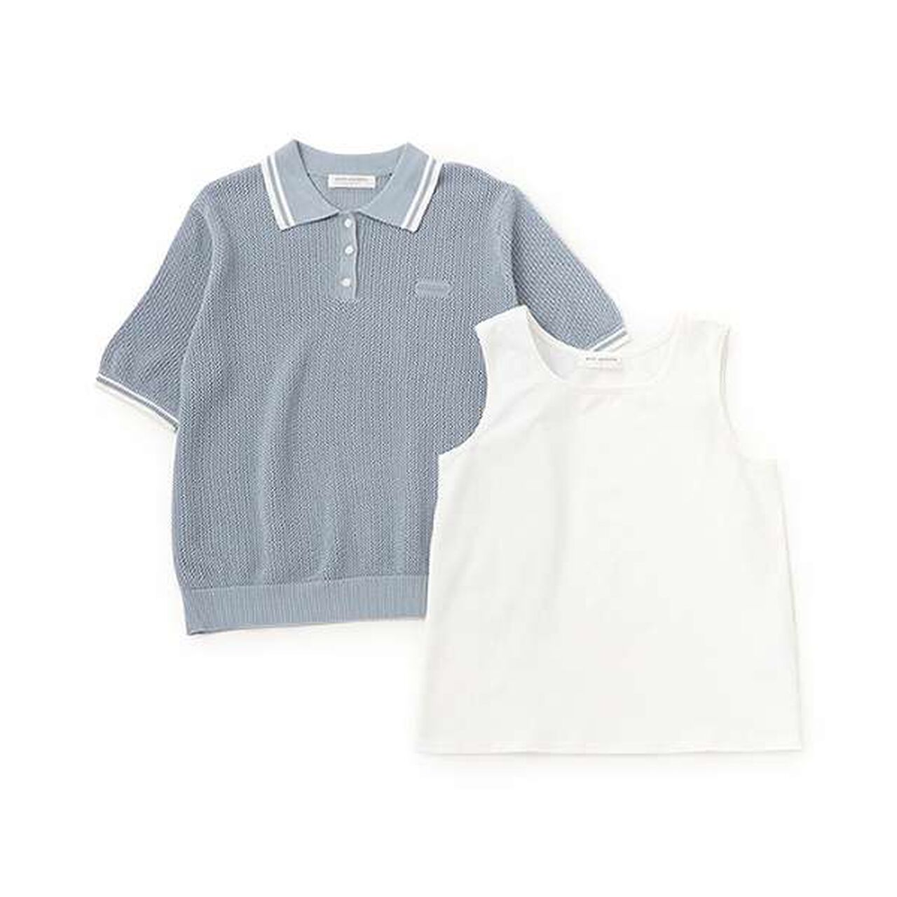 Mesh Short-Sleeve Polo Knitwear,Blue, large image number 13