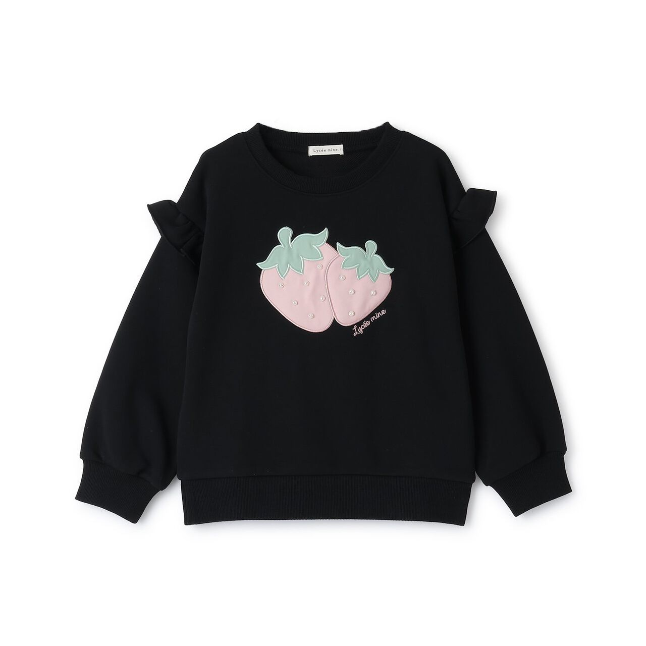 Quick-Dry Fleece Strawberry Appliqu&eacute; Sweatshirt,Black, large image number 3