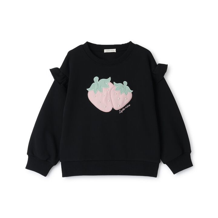 Quick-Dry Fleece Strawberry Appliqu&eacute; Sweatshirt,Black, medium image number 3