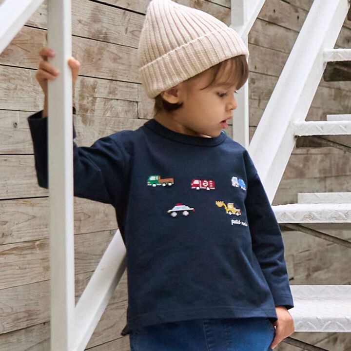 Work Vehicle Embroidery Long-Sleeve T-Shirt,Navy, medium image number 0