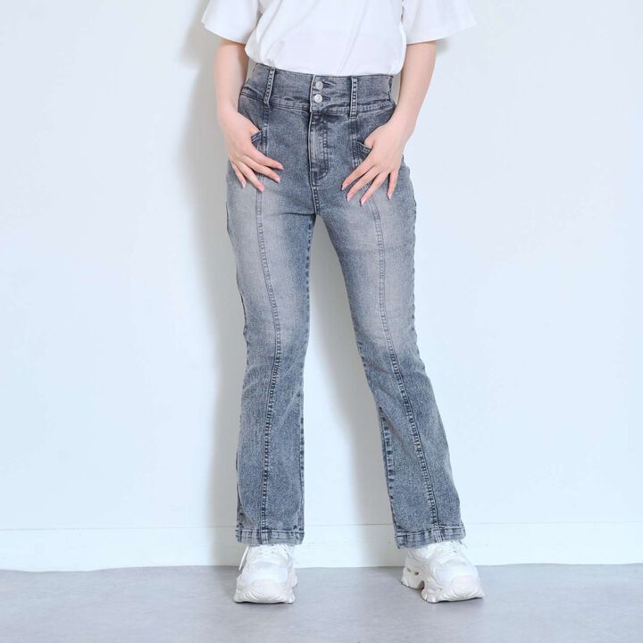[Stretch] Stylish Flare Denim Pants,Sax blue, medium image number 9