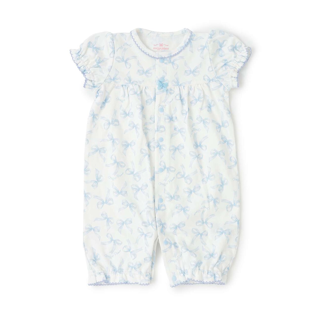 [Box Included] Ribbon Pattern Short-Sleeve 2-Way All-in-One & Bib Set,Sax blue, large image number 2