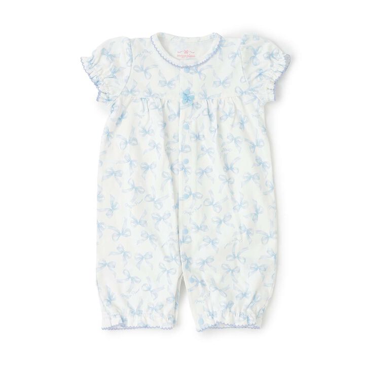 [Box Included] Ribbon Pattern Short-Sleeve 2-Way All-in-One & Bib Set,Sax blue, medium image number 2