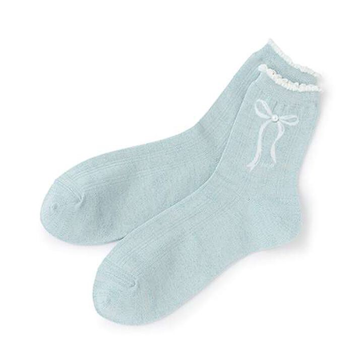 Ribbon & Pearl Socks,Light pink, medium image number 7