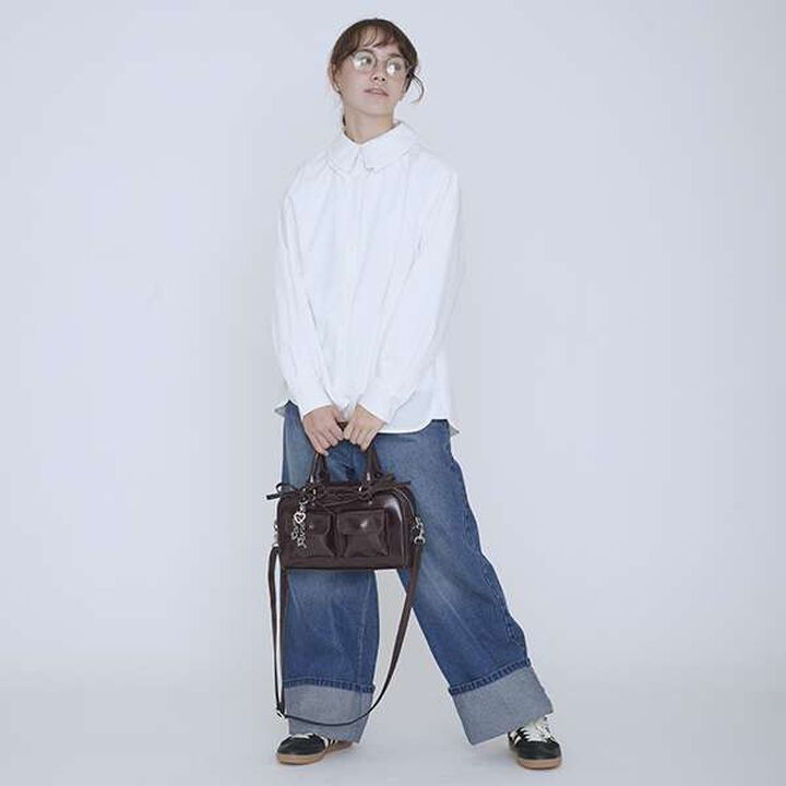 Logo Charm Double Pocket Boston Bag,Ivory, medium image number 3