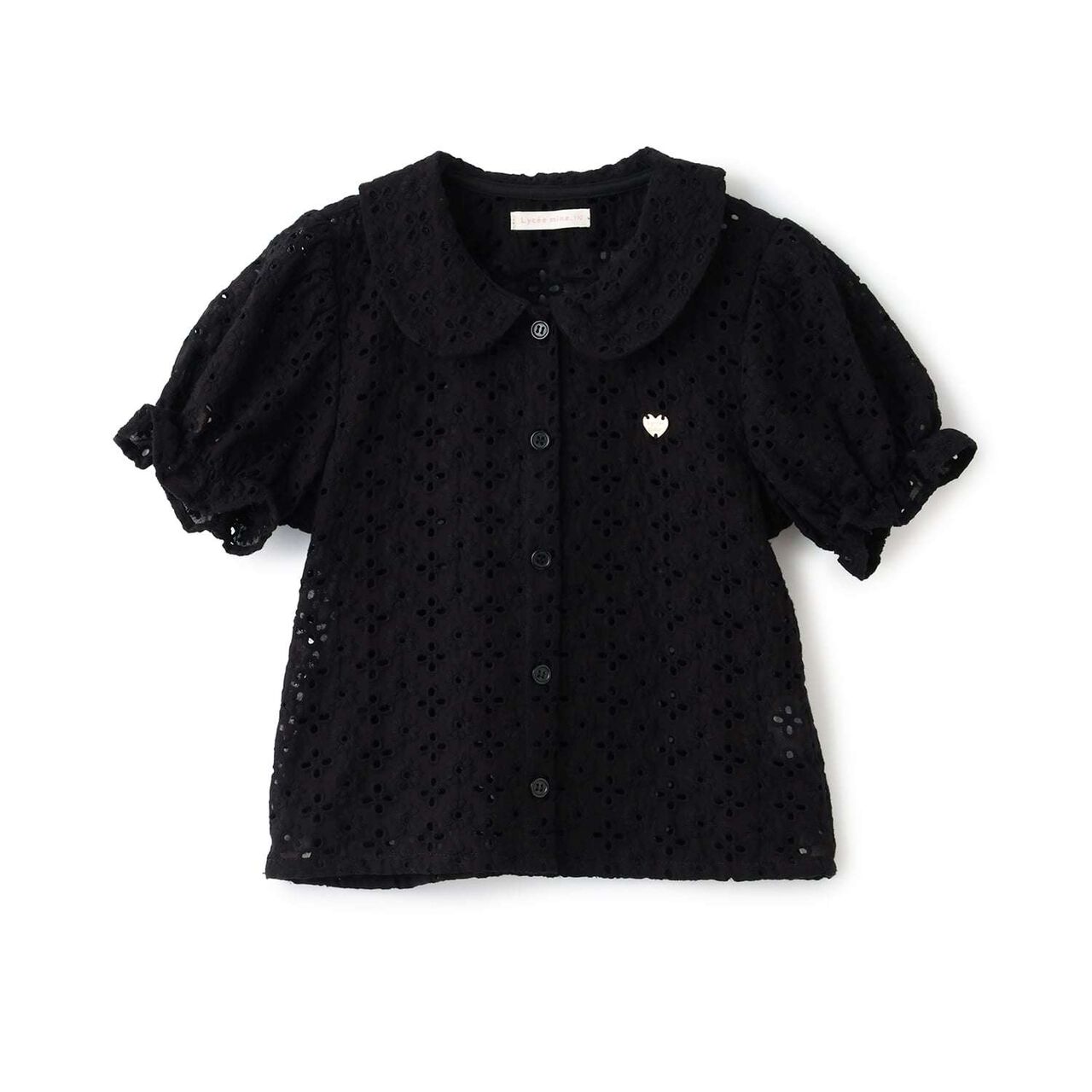 [100% Cotton] Lace Puff Sleeve Blouse for Girls Kids,Black, large image number 1