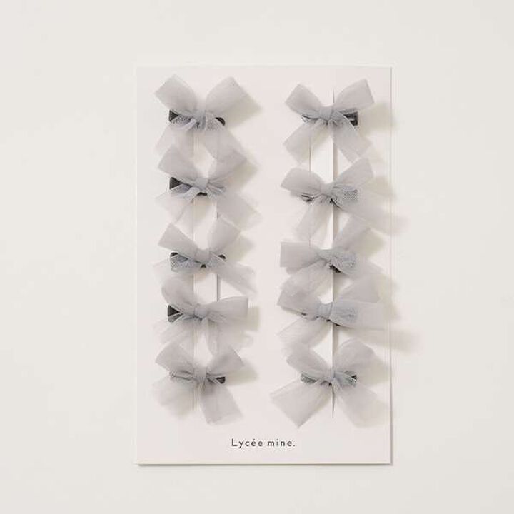 Tulle Ribbon Mini Hair Clips 10-Piece Set,Gray, medium image number 11
