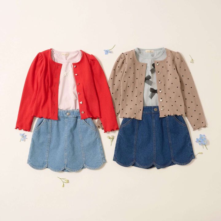 Stretch Denim Scallop Trim Skirt with Shorts,Sax blue, medium image number 17