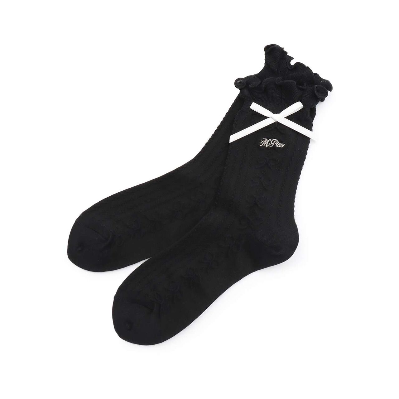 Frill Ribbon Socks,Black, large image number 0
