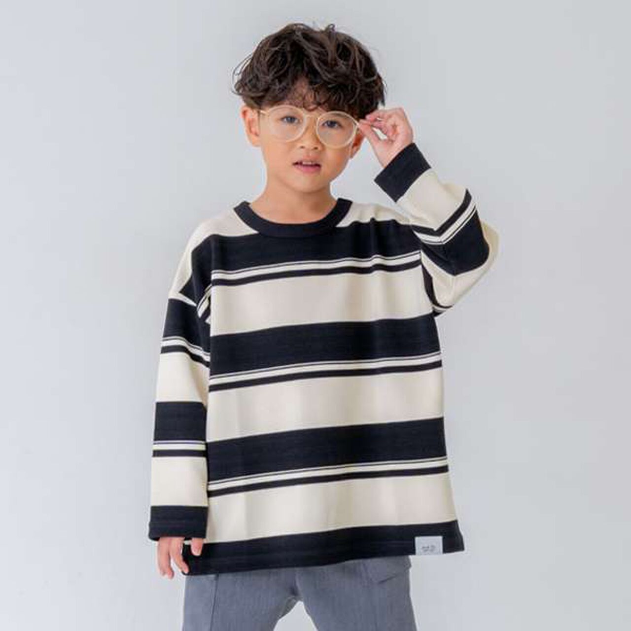 [Matching with Dad Outfit] Kids Stripe Pattern Big Long Sleeve T-Shirt,Green, large image number 1