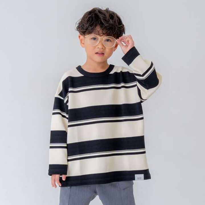 [Matching with Dad Outfit] Kids Stripe Pattern Big Long Sleeve T-Shirt,Green, medium image number 1