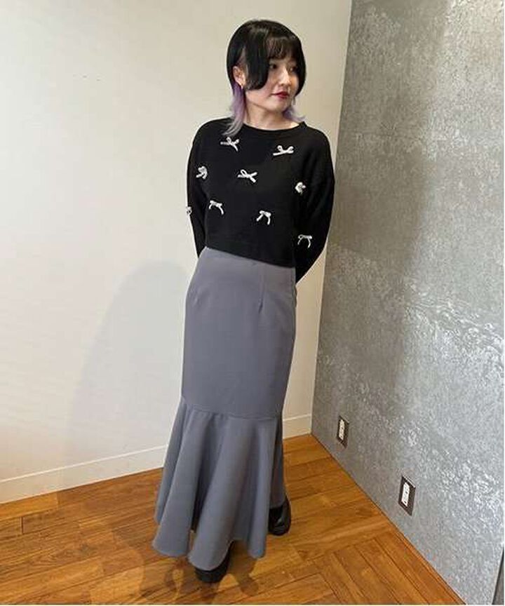 Ribbon Motif Diamond Knitwear,Black, medium image number 2