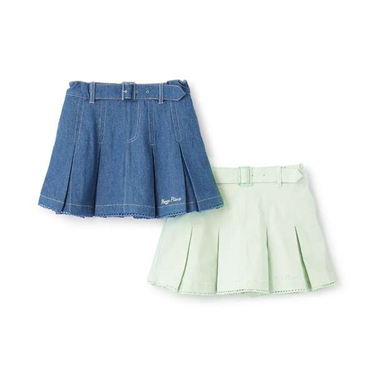 Wide Belt Box Pleats Skirt with Shorts,Mint, large image number 2