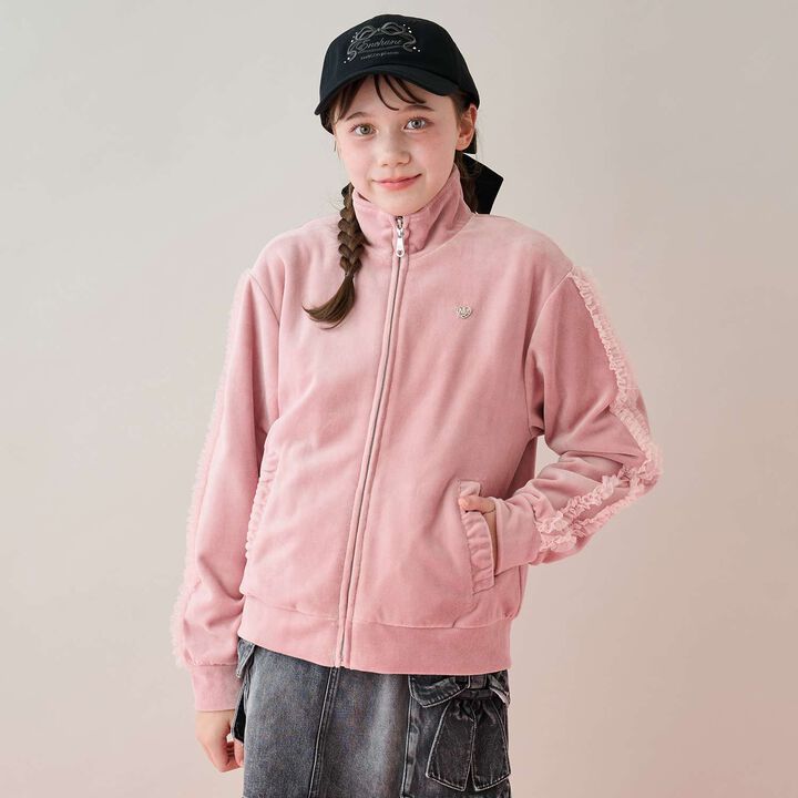 Tulle Frill Velour Jacket,Pink, medium image number 15