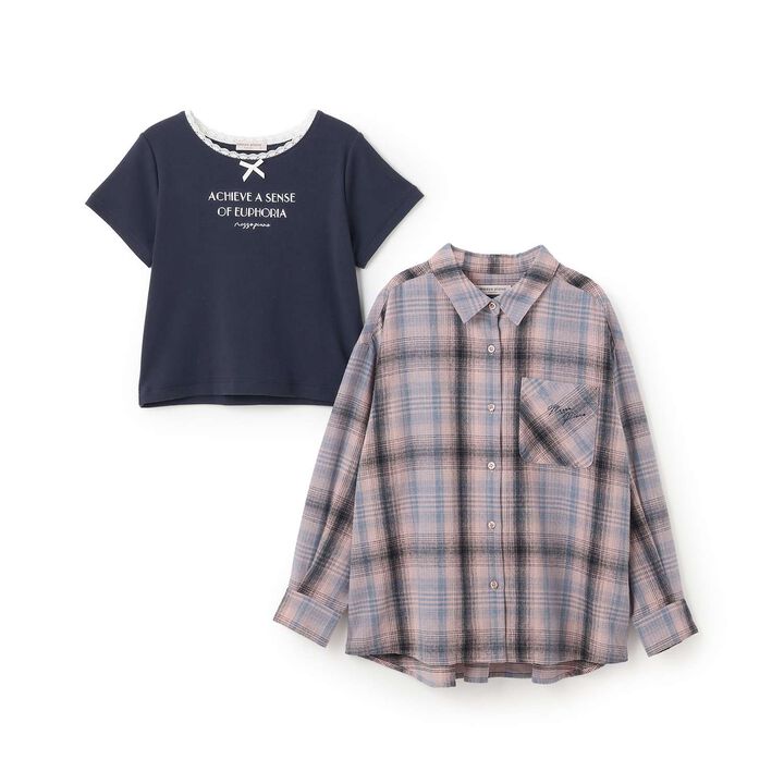 Shirt & Lace T-Shirt Set,Gray, medium image number 2