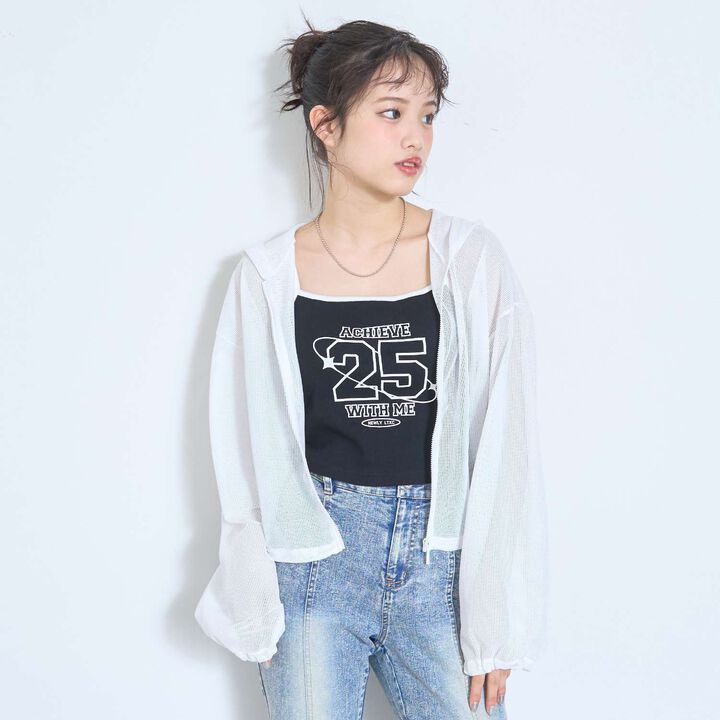 [LTXC/Antibacterial Deodorant] Mesh Hoodie with Camisole,Off white, medium image number 1