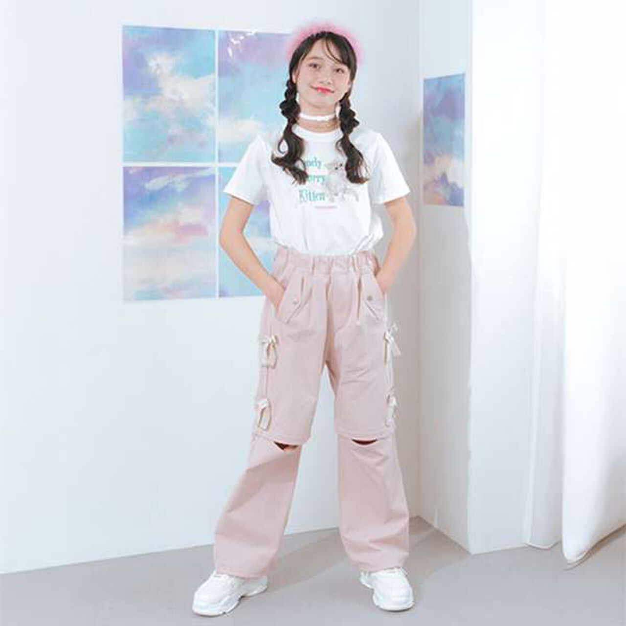 Dad Sneakers with Pearl Charm,White, large image number 2