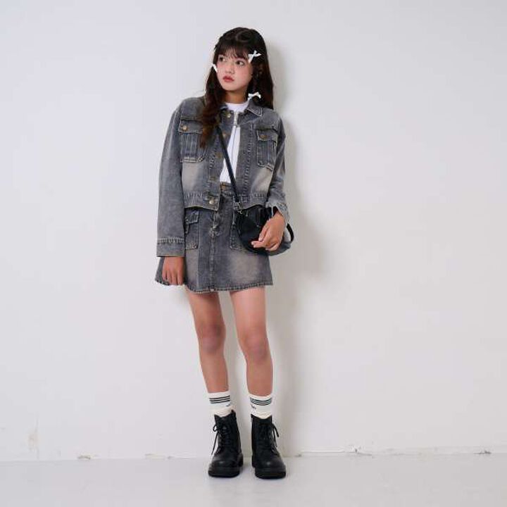 Denim Skirt with Shorts,Gray, medium image number 1