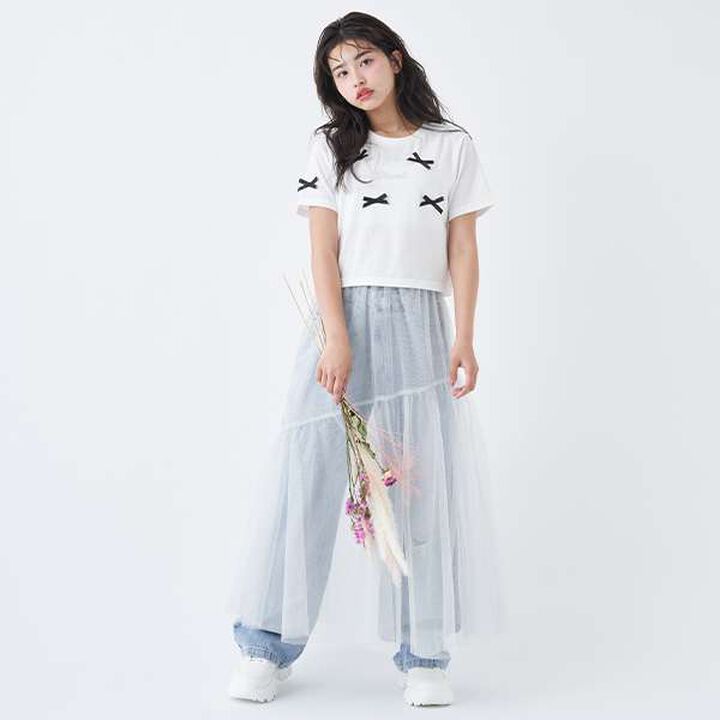 Ribbon Half T-Shirt,Top gray, medium image number 4