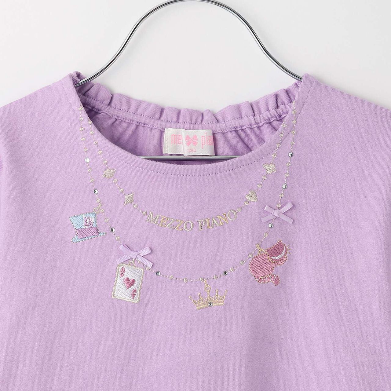 Alice Necklace Embroidery Long-Sleeve T-Shirt,Lavender, large image number 8