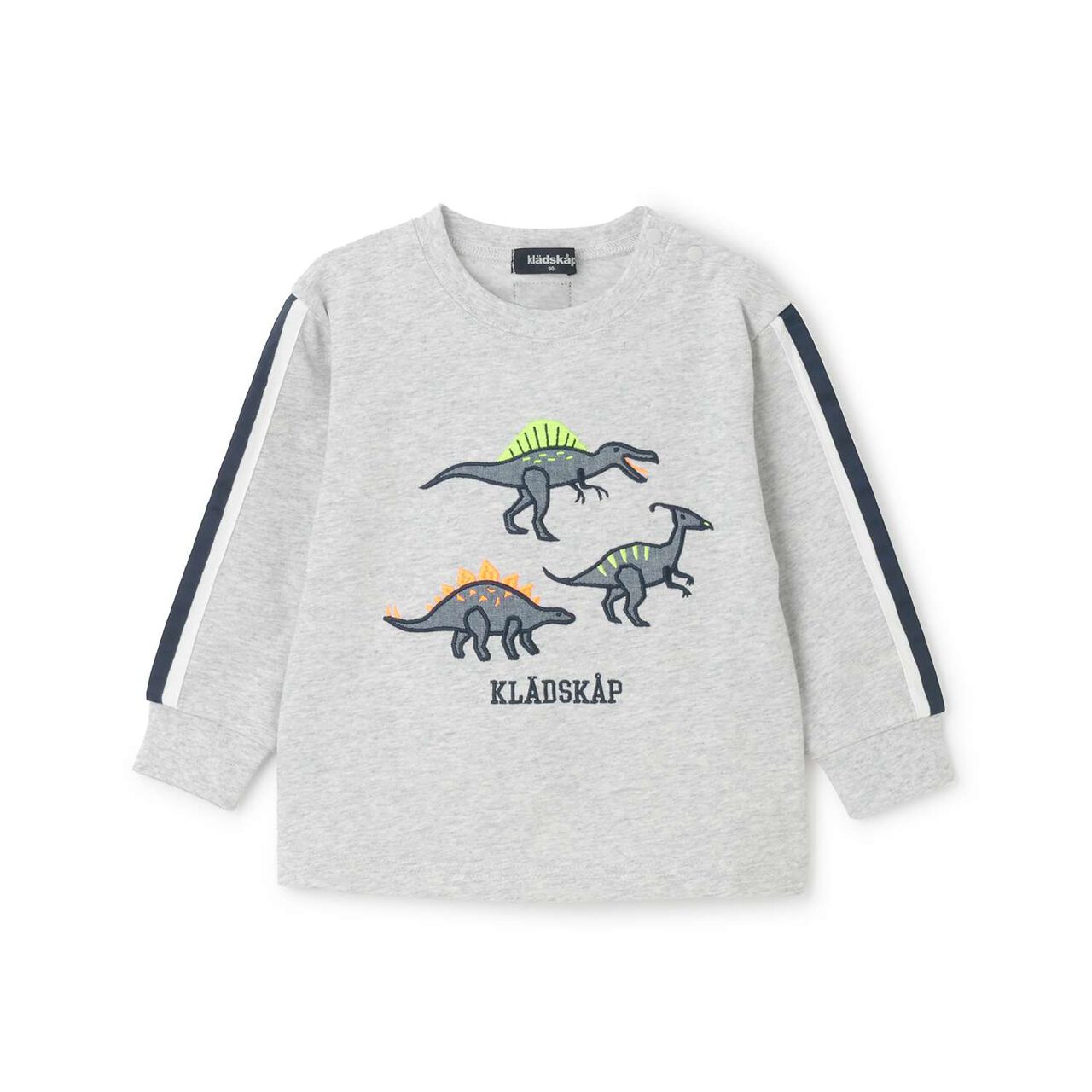 Dinosaur Appliqu&eacute; Sleeve Line Long-Sleeve T-Shirt,Top gray, large image number 0