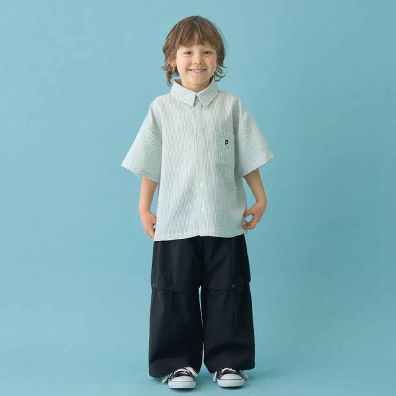 [Coordinatable Setup] Oversized Silhouette Assorted Short-Sleeve Shirt,Blue, large image number 4