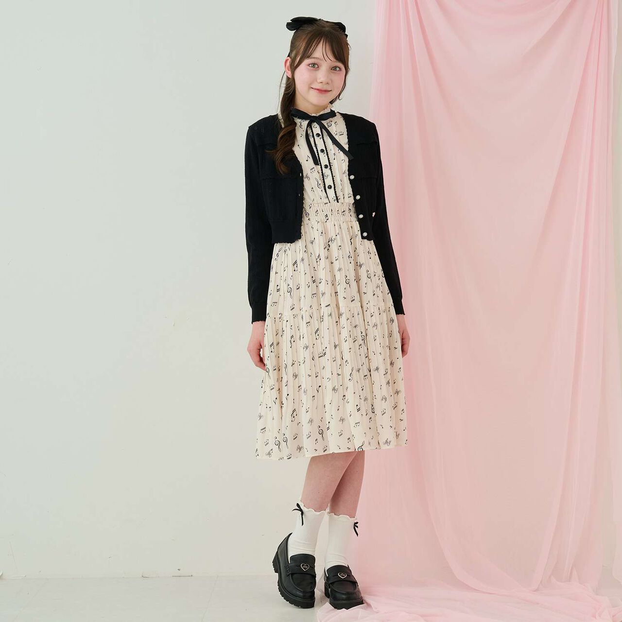 Lace Pattern Rhinestone Button Cardigan♪,Black, large image number 9