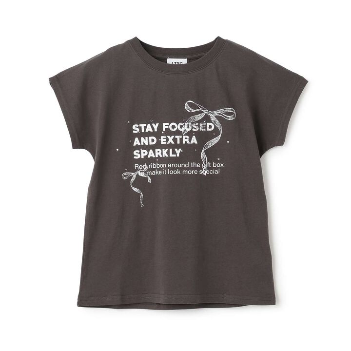 [LTXC/Cotton 100%] Ribbon Illustration Cropped Short-Sleeve T-Shirt in Black,Cream, medium image number 11