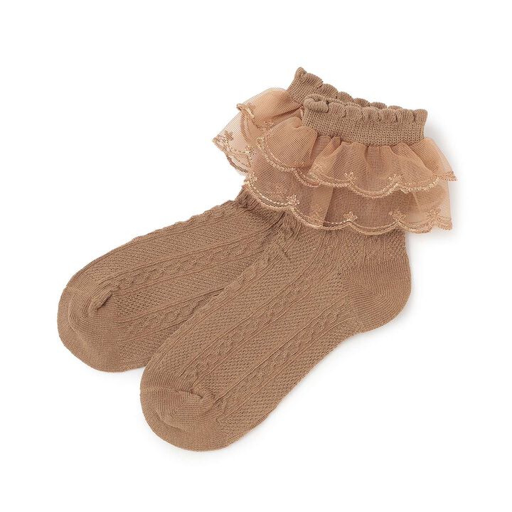 Lace-Trimmed Socks,Brown, medium image number 3