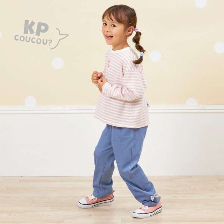 KP Coucou Long-Sleeve Stripe Pattern T-Shirt with Single-Point Embroidery [80-140],Beige, medium image number 13