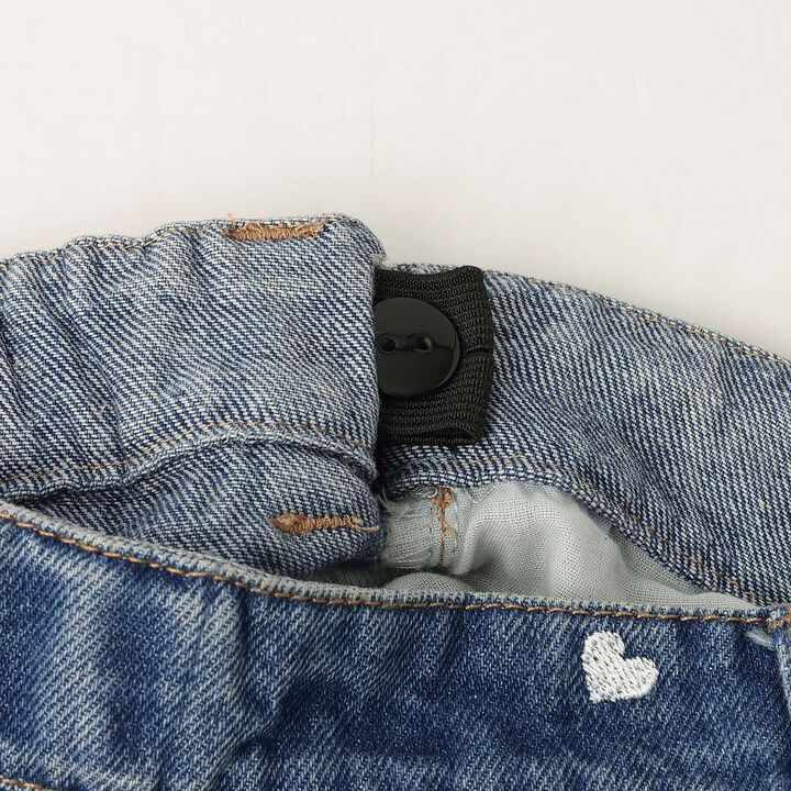 [Soft Denim] Heart Embroidered All-Over Pattern Barrel-Leg Pants for Girls [Kids],Blue, medium image number 16
