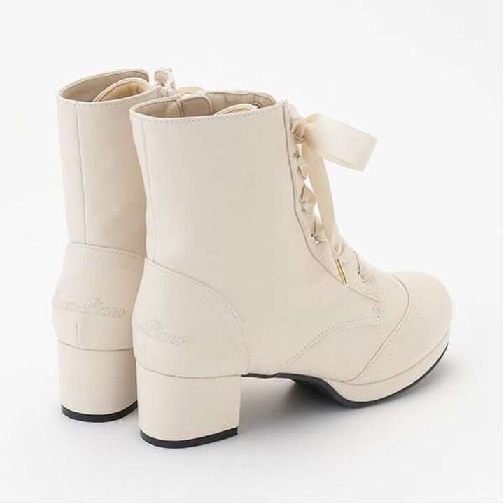 Satin Ribbon Lace-Up Short Boots,Light beige, medium image number 1