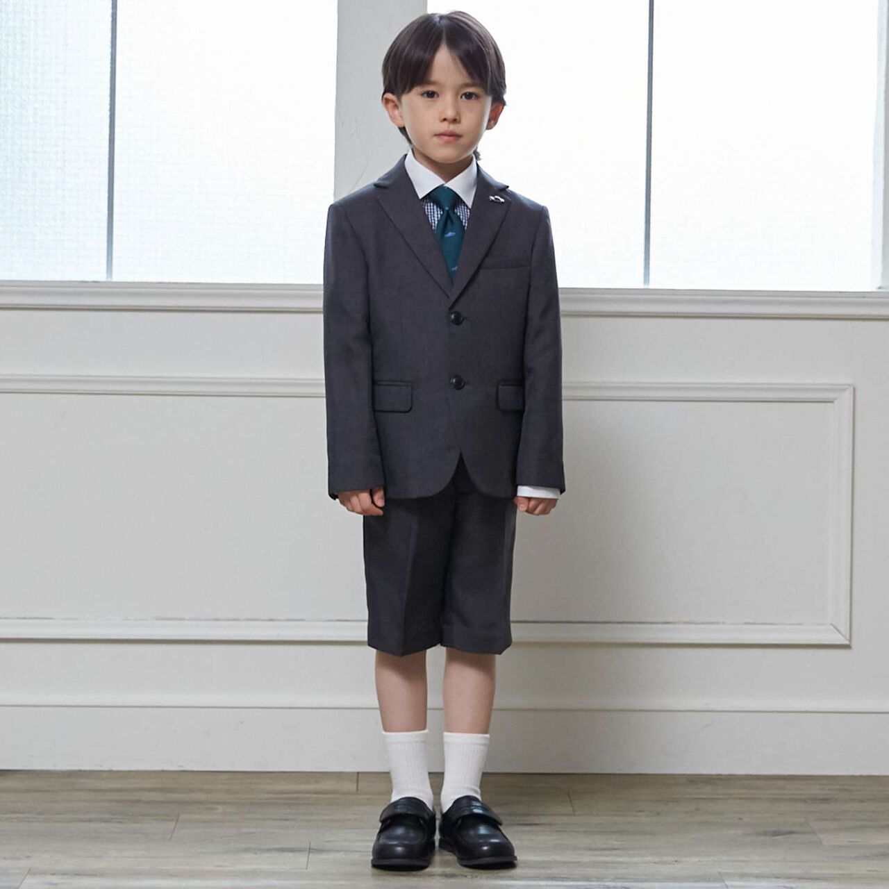 [Formal] Gray Jacket + Half Pants Set,Gray, large image number 0