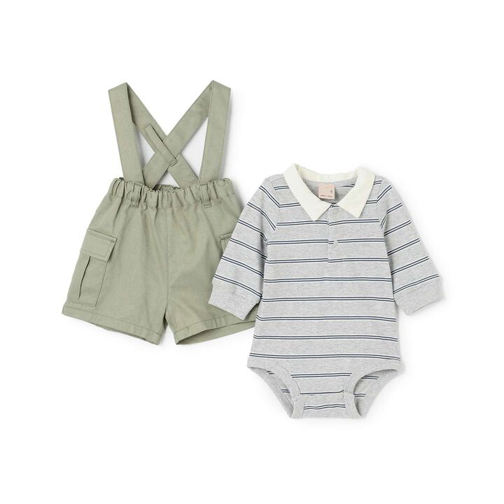 Suspender Cargo Pants Set,Gray, medium image number 2