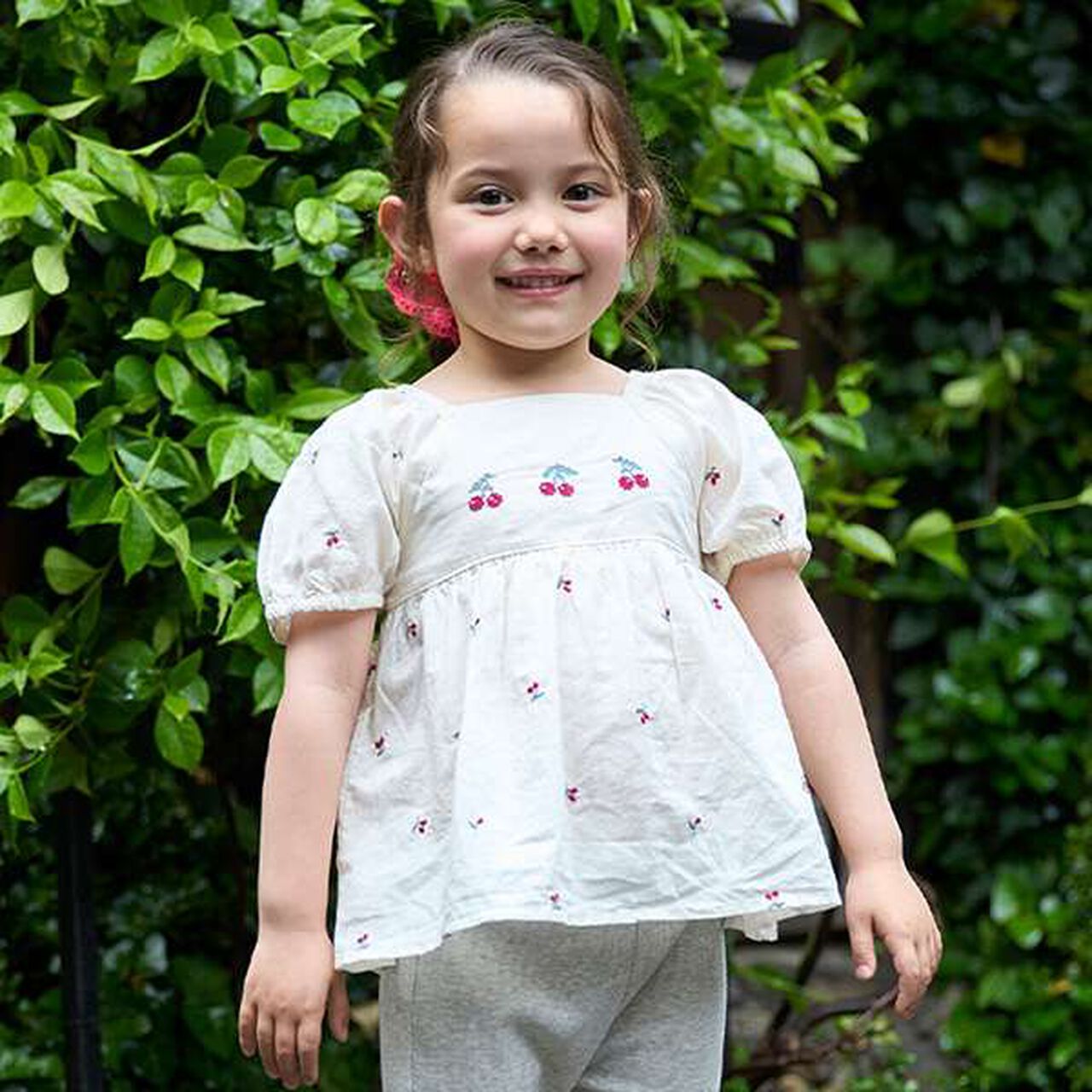 Cherry Embroidery Puff Blouse,Ivory, large image number 0