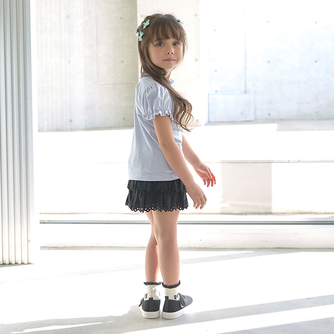 Cherry Cotton Lace Tiered Skirt with Shorts,Ivory, large image number 6