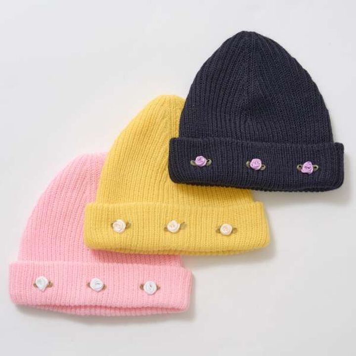 Ribbon Flower Assortment Knit Cap,Sax blue, medium image number 12