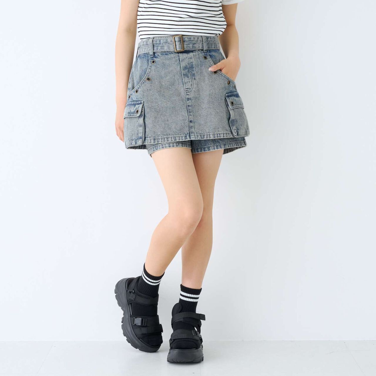 [LTXC] Eyelet A-Line Cargo Skirt,Gray, large image number 5