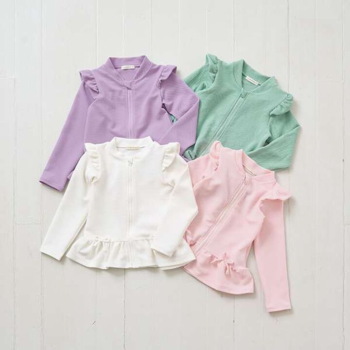 [SWIM] [UV Processing] Hem Frill Zip Rash Guard,Mint, medium image number 1