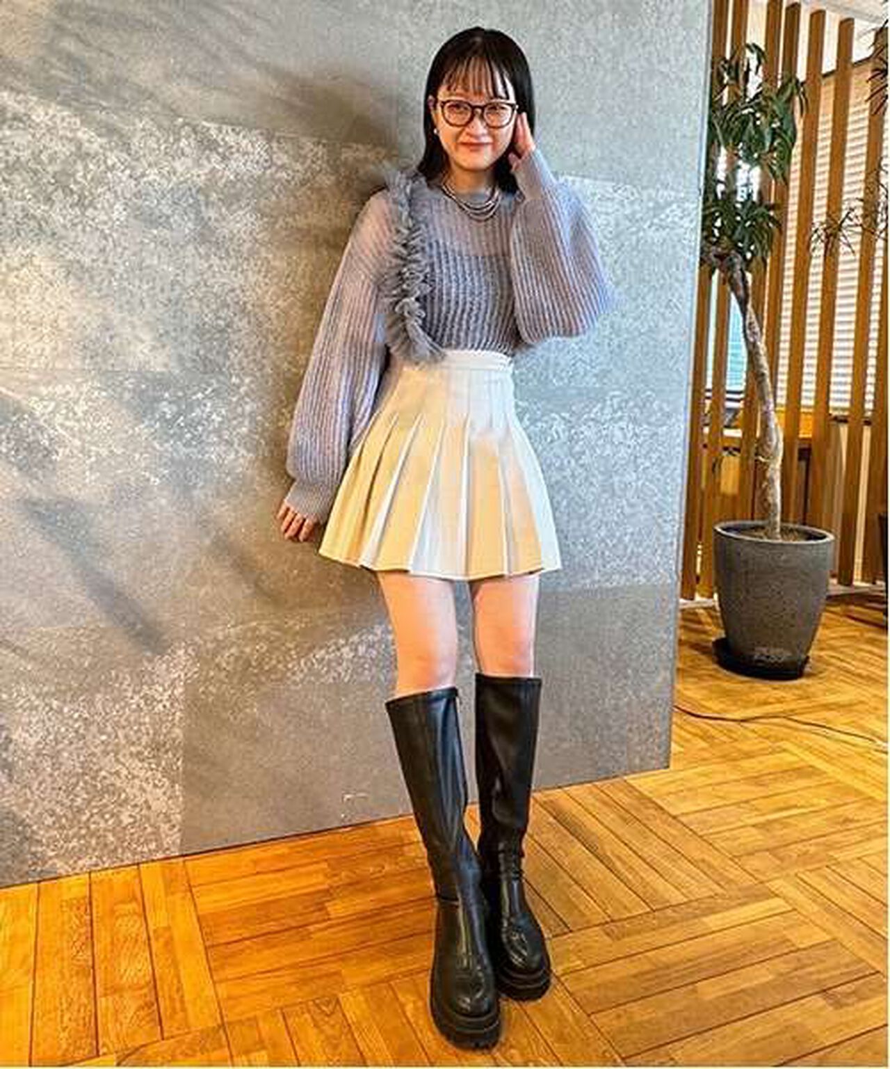 Mesh Knitwear,Charcoal gray, large image number 5