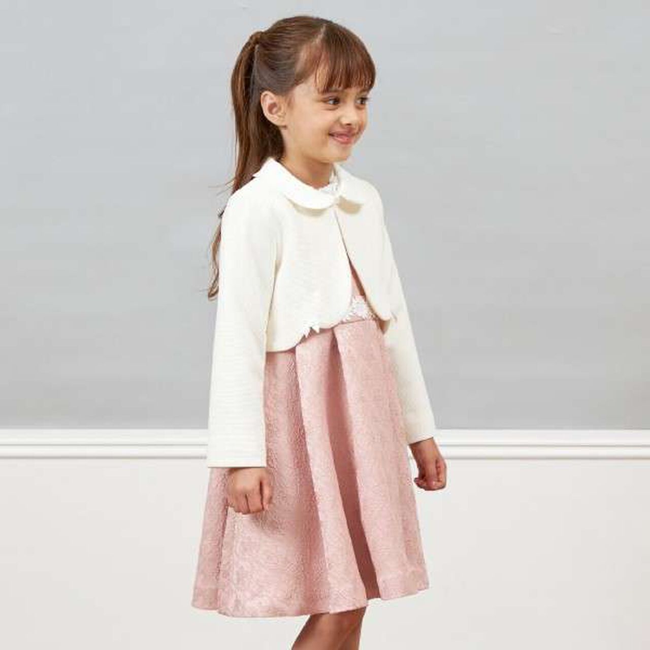 KP Ripple Ponte Fabric Collared Bolero [110-130],Off white, large image number 6