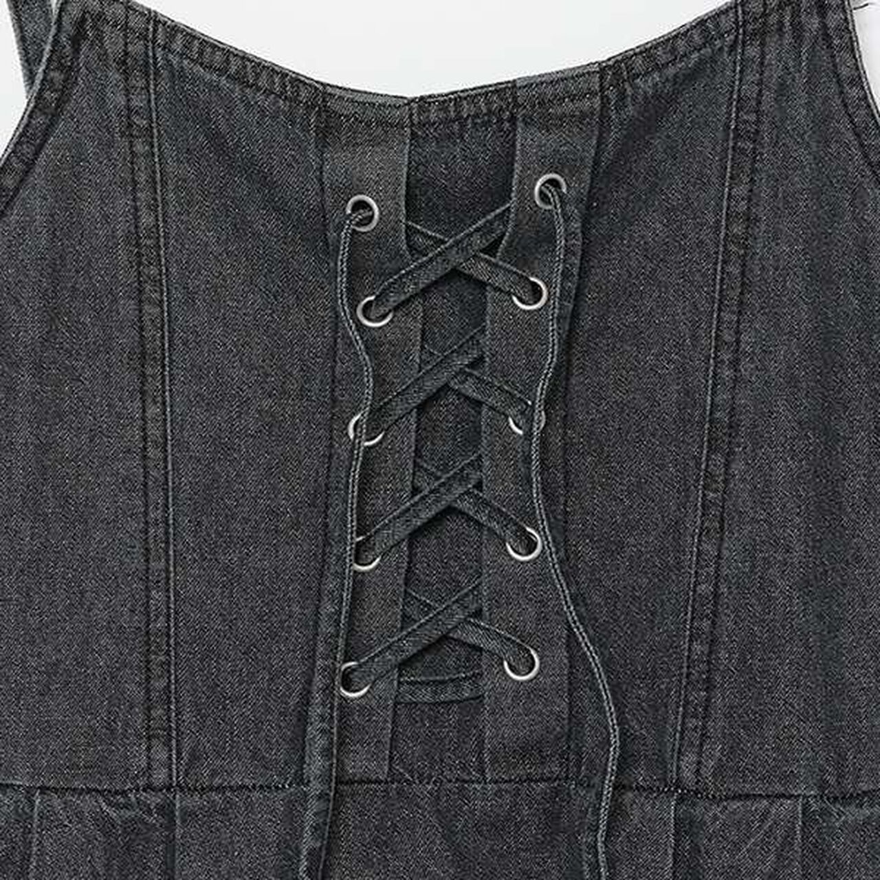 Lace-Up Denim Jumper Dress,Blue, large image number 5