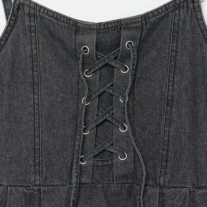 Lace-Up Denim Jumper Dress,Blue, medium image number 5