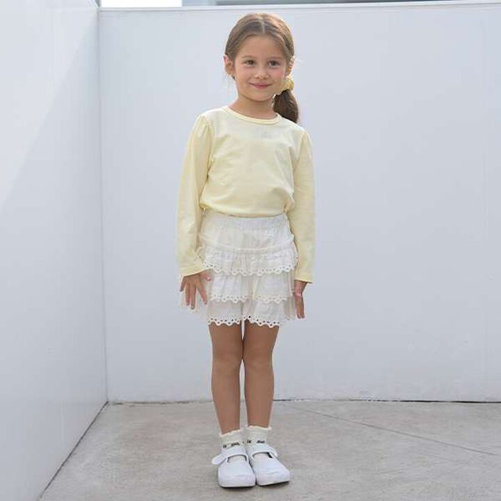 Soft Cotton Assorted Line Stone Motif Puff A-Line T-Shirt,Cream, medium image number 3