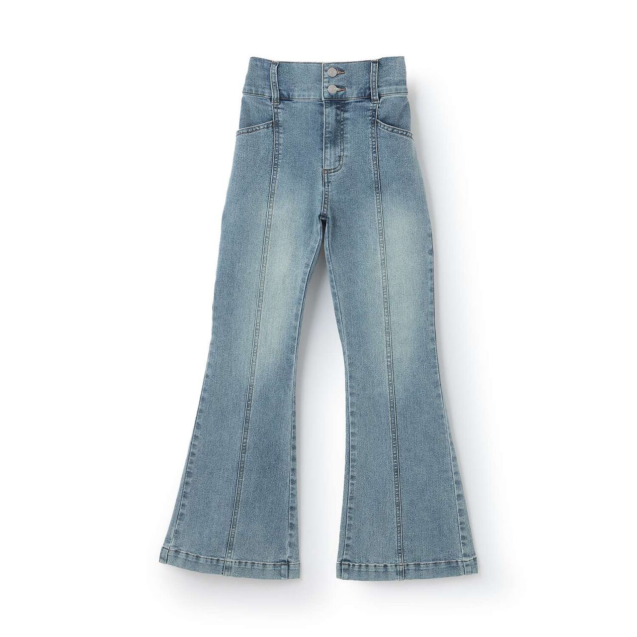 Stretch Style-Up Flare Denim Pants,Sax blue, large image number 9