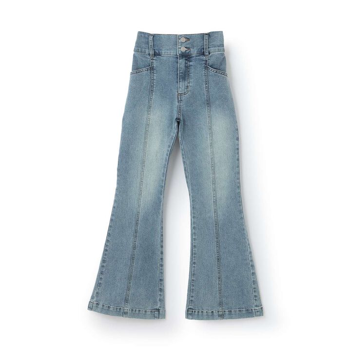 Stretch Style-Up Flare Denim Pants,Sax blue, medium image number 9