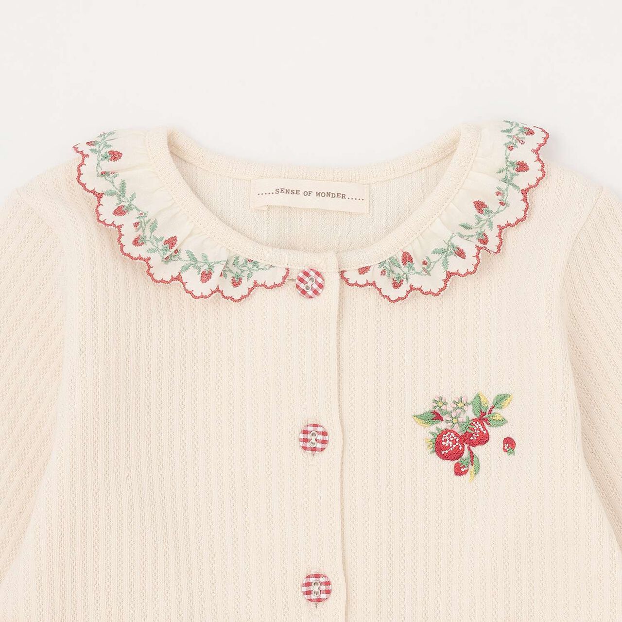 Wild Strawberry Long-Sleeve Balloon One-Piece Dress [Organic] [Made in Japan],Pearl white, large image number 6